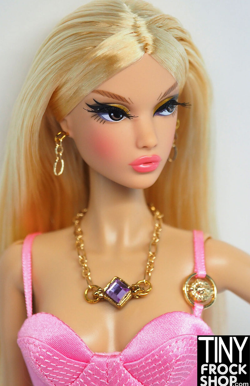 12" Fashion Doll Purple Diamond and Gold Necklace with Earring Set by Pam Maness
