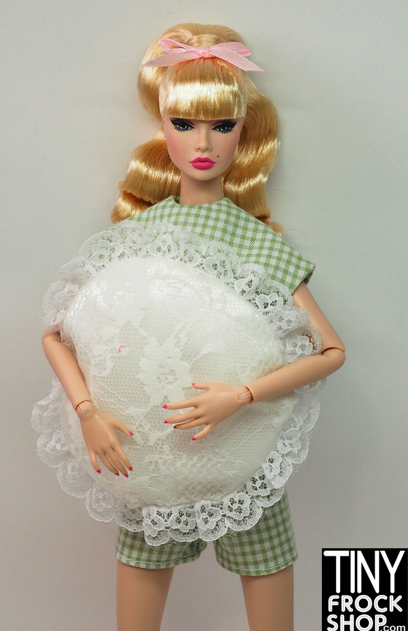 12" Fashion Doll White Lace Round Pillow