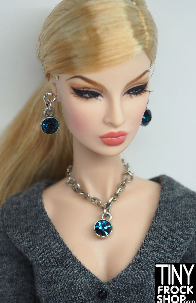 12" Fashion Doll Deep Blue Stone Necklace and Earring Set by Pam Maness