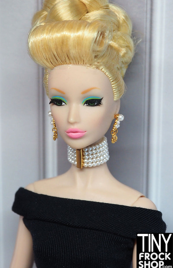 12" Fashion Doll Gold Pearl Choker and Earring Set