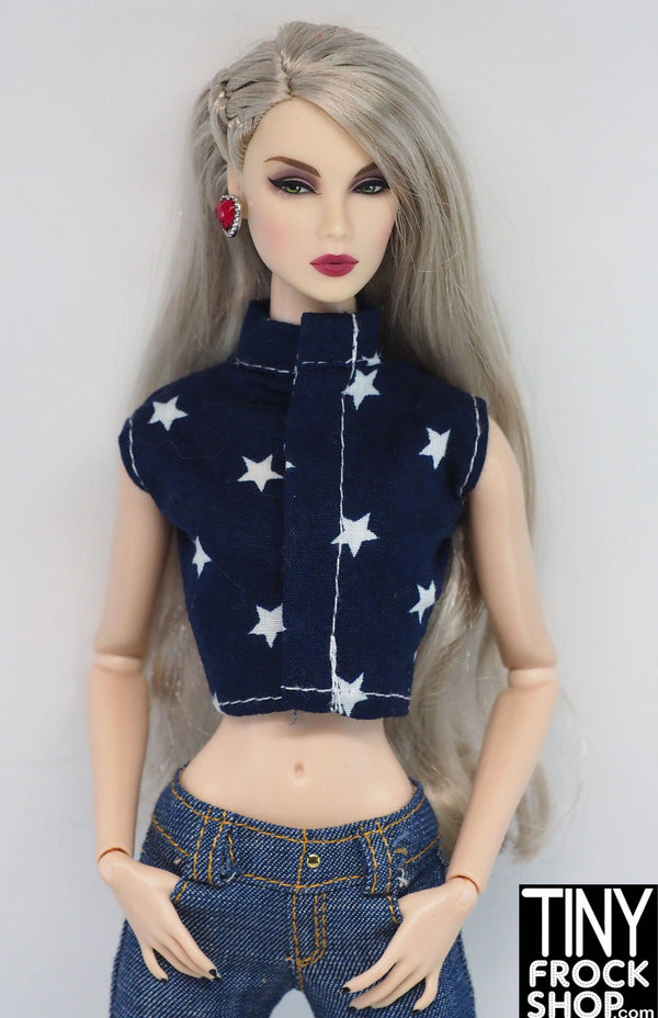 12" Fashion Doll Navy with Stars Cotton Cropped Top