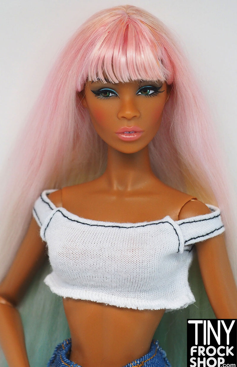 12" Fashion Doll Cropped Raw  Edge White Top