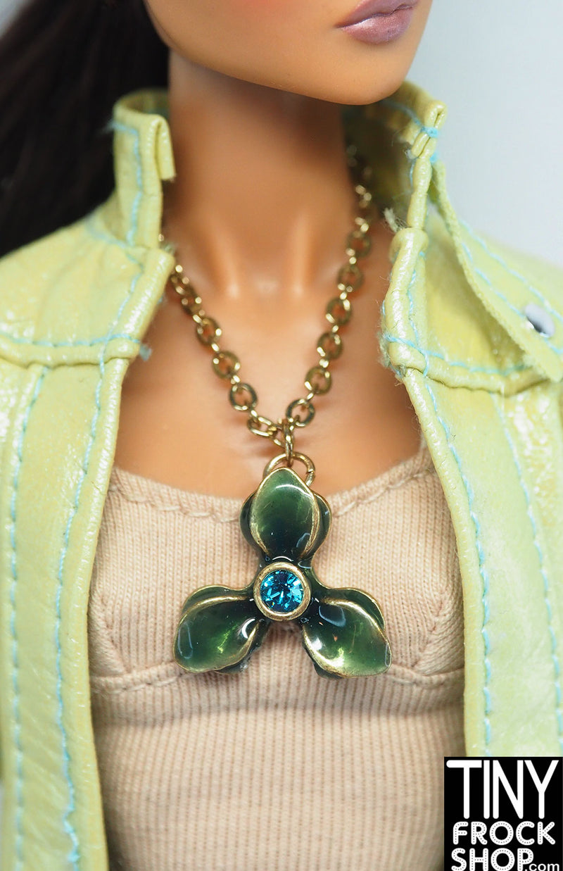 12" Fashion Doll Gold Three Petal Large Flower Necklace by Pam Maness