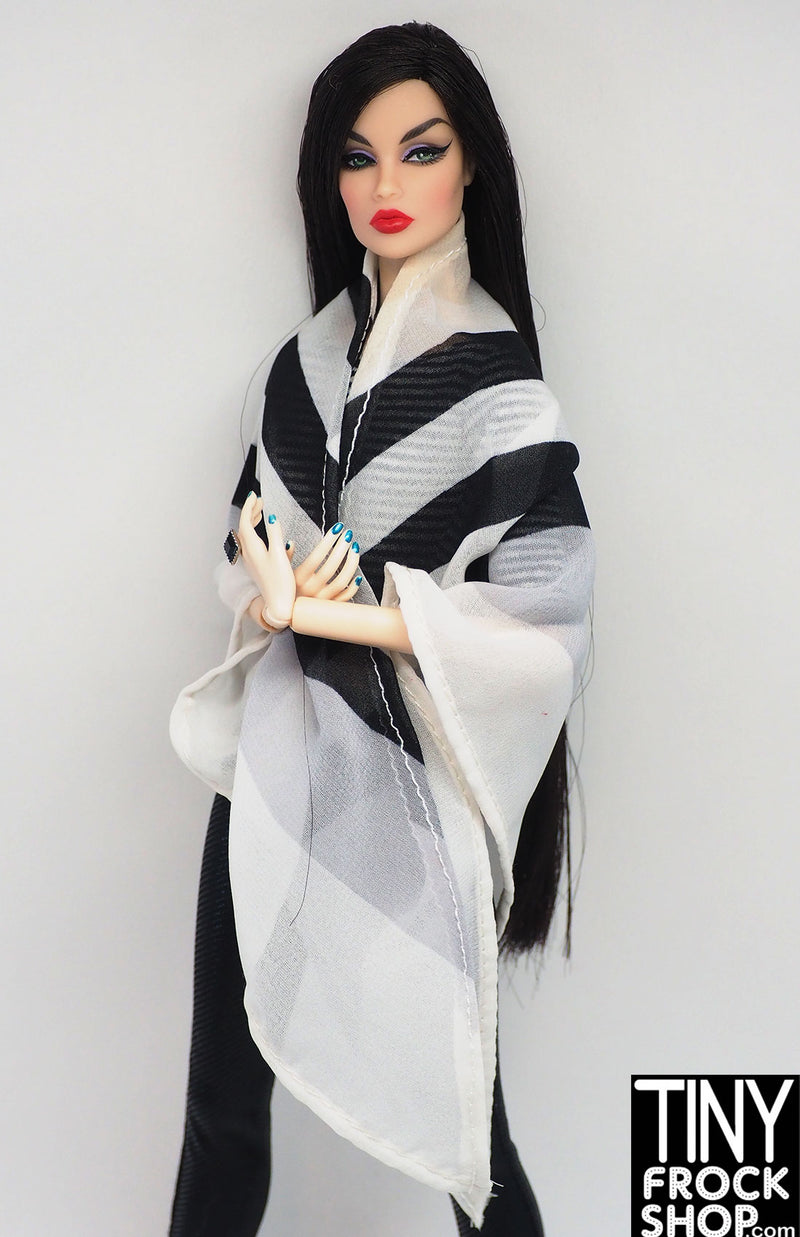 12" Fashion Doll Neutral Striped Chiffon Large Scarf by Pam Maness