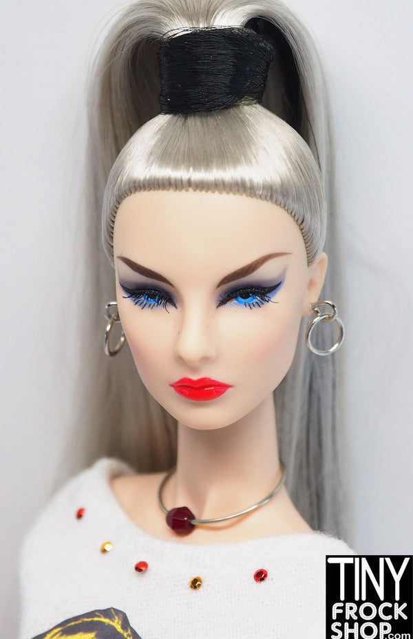 12" Fashion Doll Red Bead Silver Choker with Hoop Earrings Set by Pam Maness