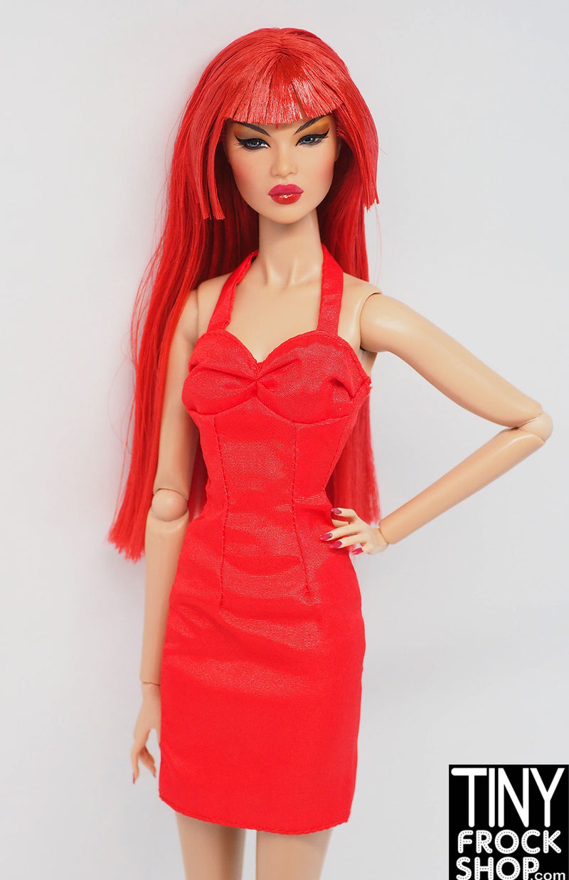12" Fashion Doll Red Seamed Satin Dress