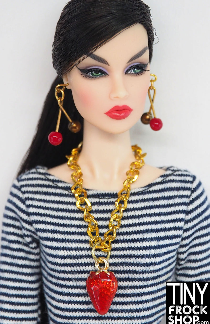 12" Fashion Doll Strawberry Necklace with Modern Twist Earrings Set by Pam Maness
