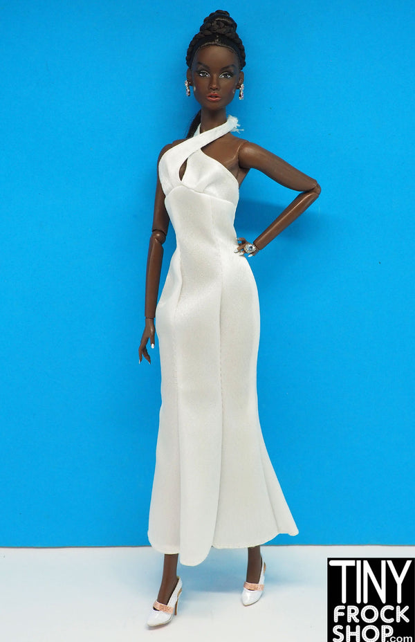 12" Fashion Doll Twisted Halter White Satin Dress