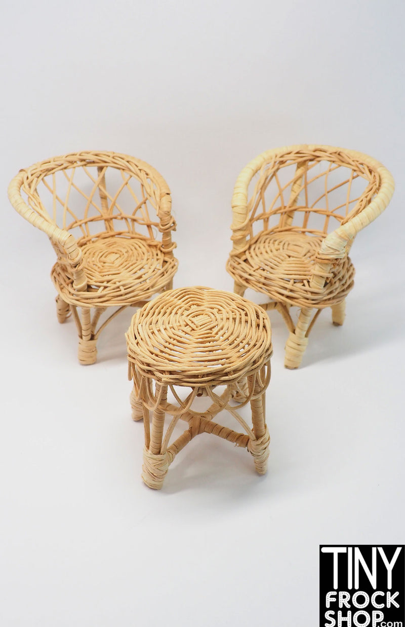 12" Fashion Doll Wicker Chairs and Table - Set of 3