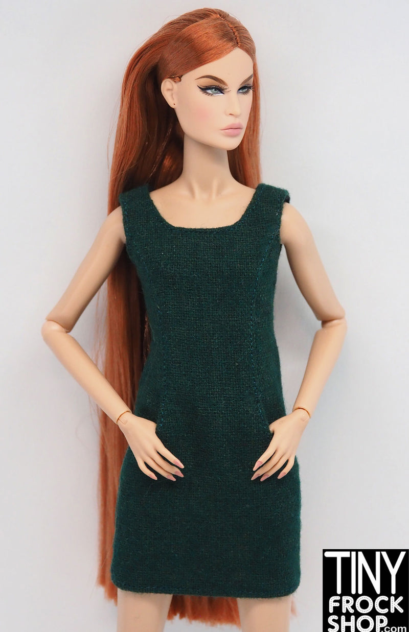 12" Fashion Doll Wooly Deep Green Shift Dress