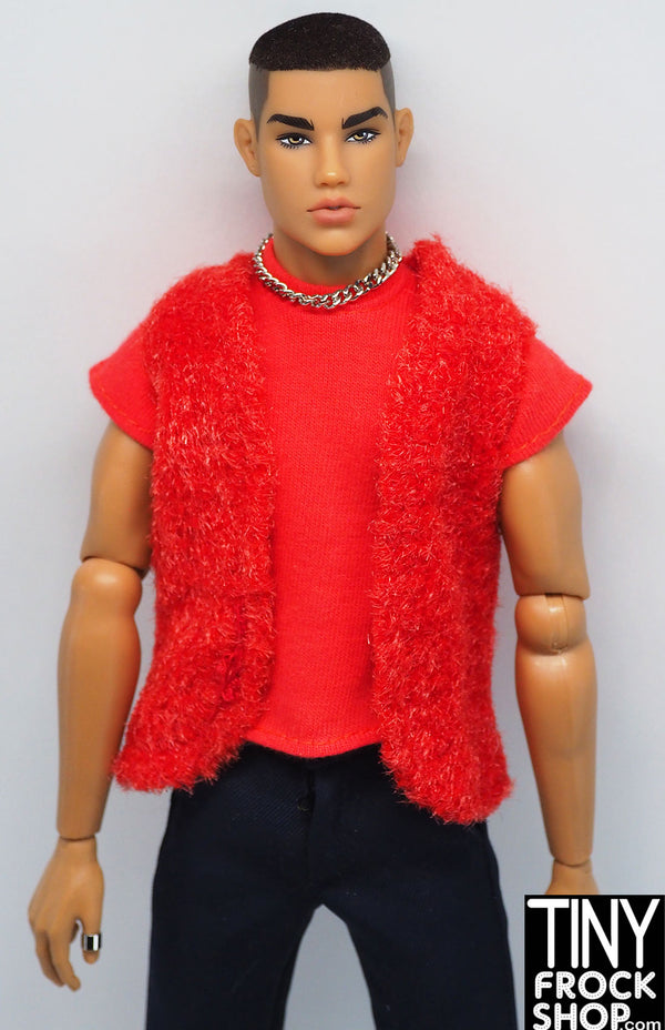 12" Fashion Male Doll Red Fuzzy Vest