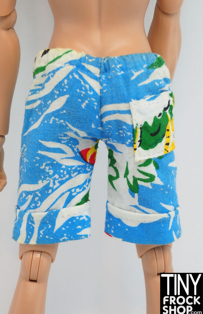 12" Fashion Male Doll Tropical Cuffed Print Shorts