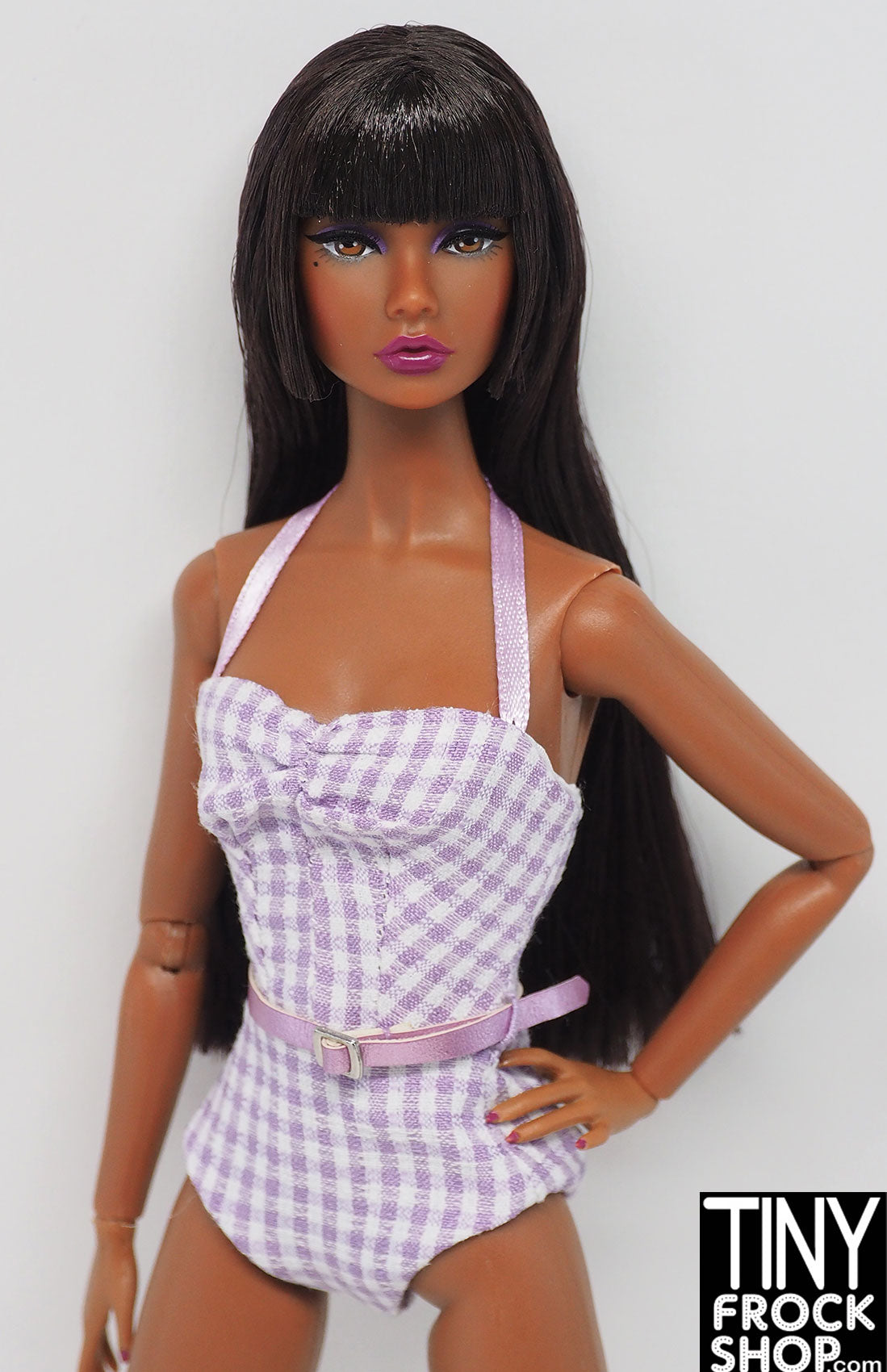 Integrity Beach Babe Poppy Parker Lavender Check Swimsuit with Belt