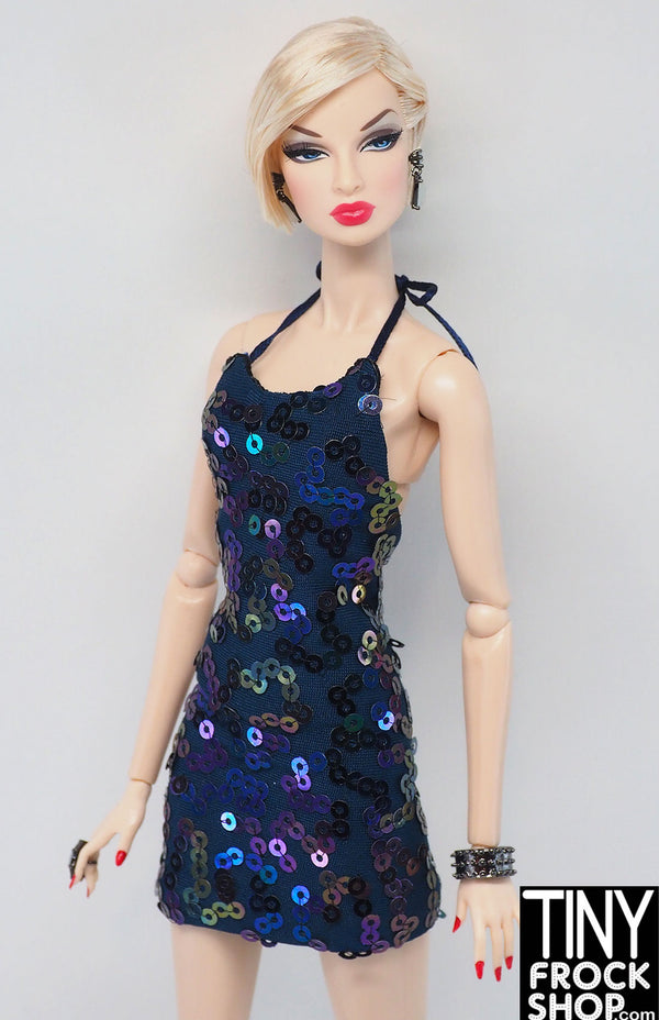 TINY FROCK - OOAK Blue Iridescent Sequin Halter Dress