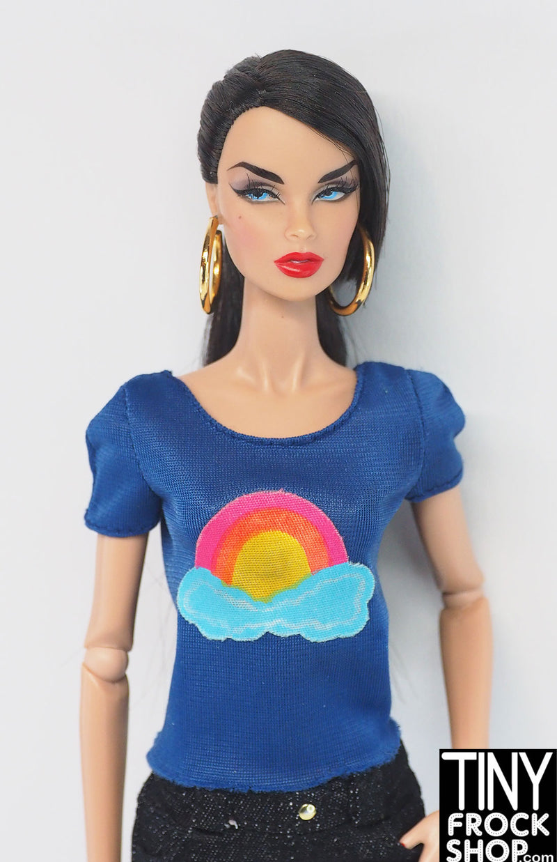 12" Fashion Doll Blue Vintage Rainbow Raw Edge Top