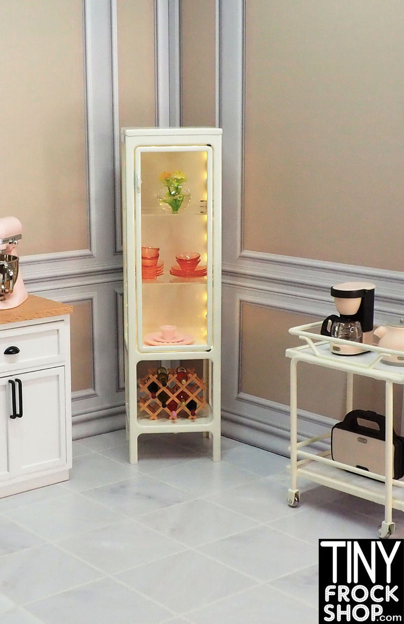 12" Fashion Doll Light Up Cream Metal Cabinet