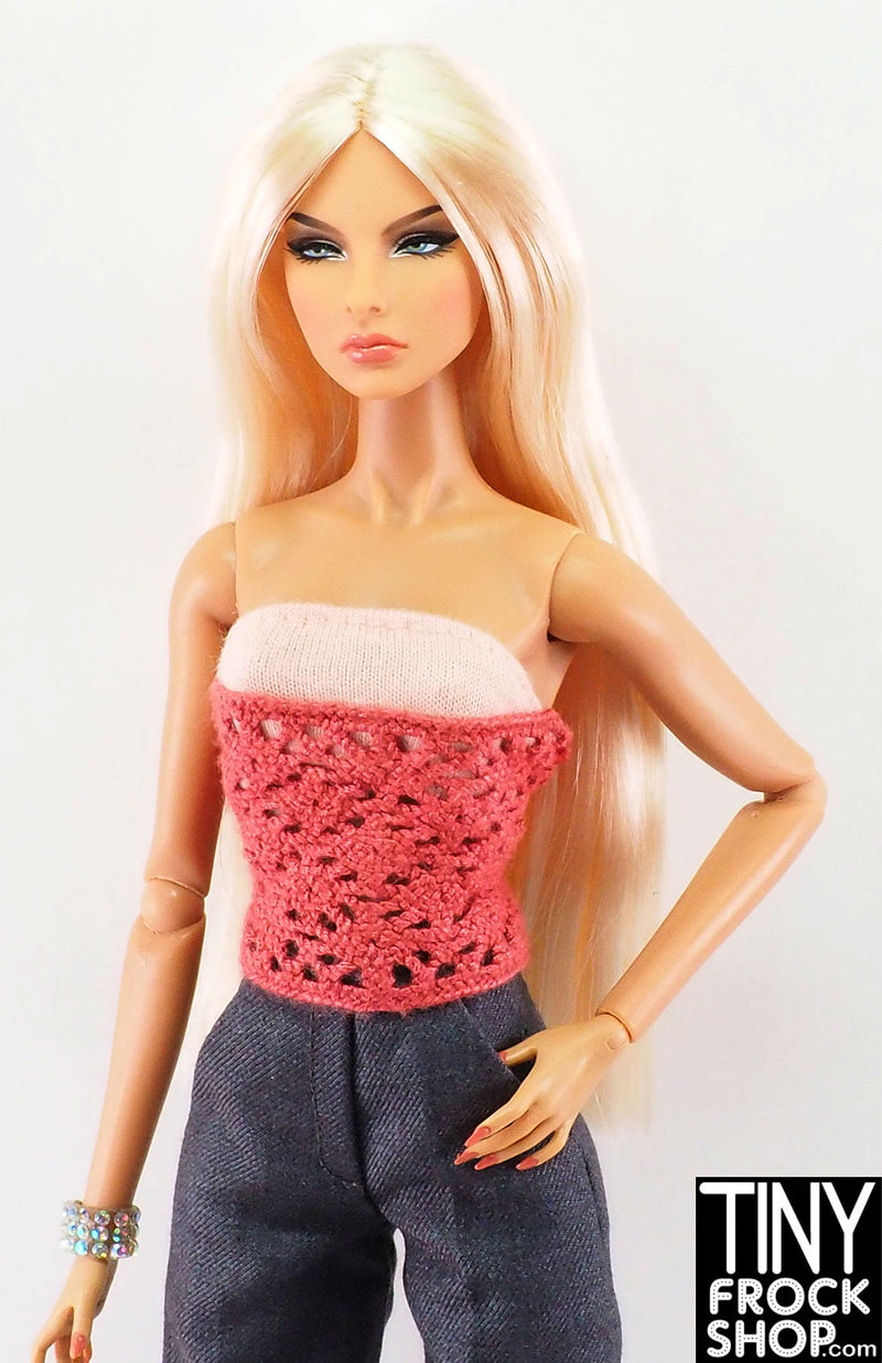 12" Fashion Doll Crochet and Light Pink Strapless Top