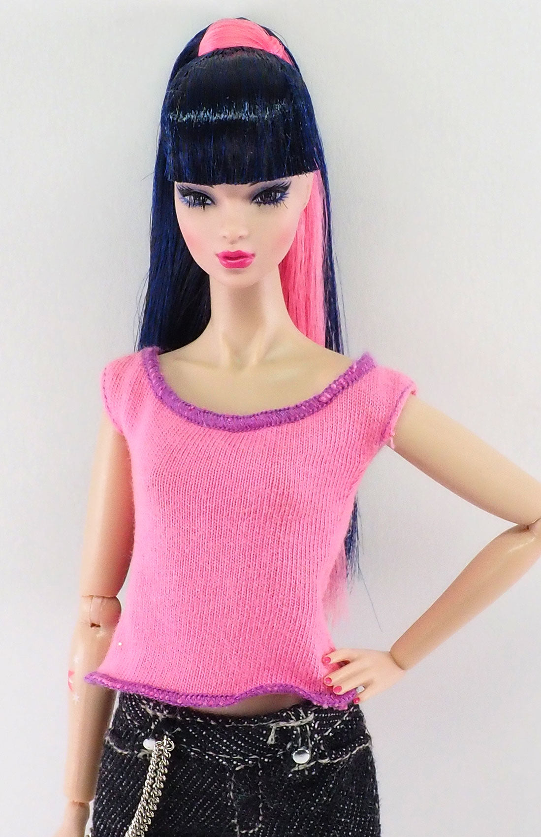 12 Fashion Doll Pink Tank Top with Purple Merrow