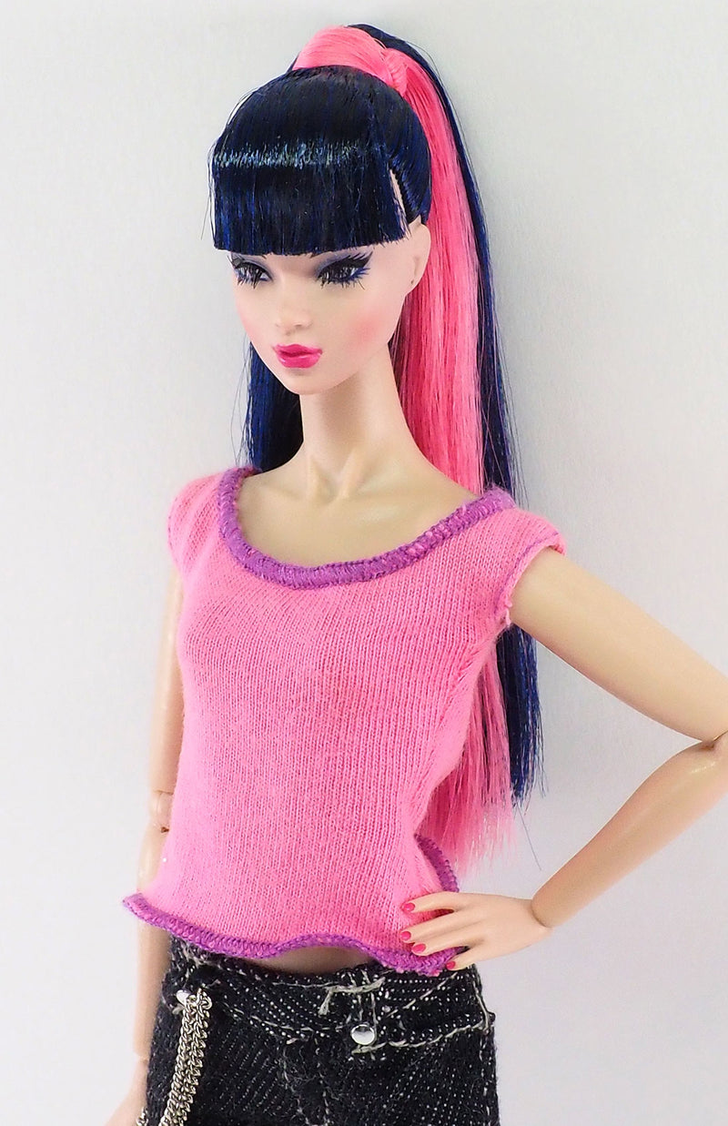 12" Fashion Doll Pink Tank Top with Purple Merrow
