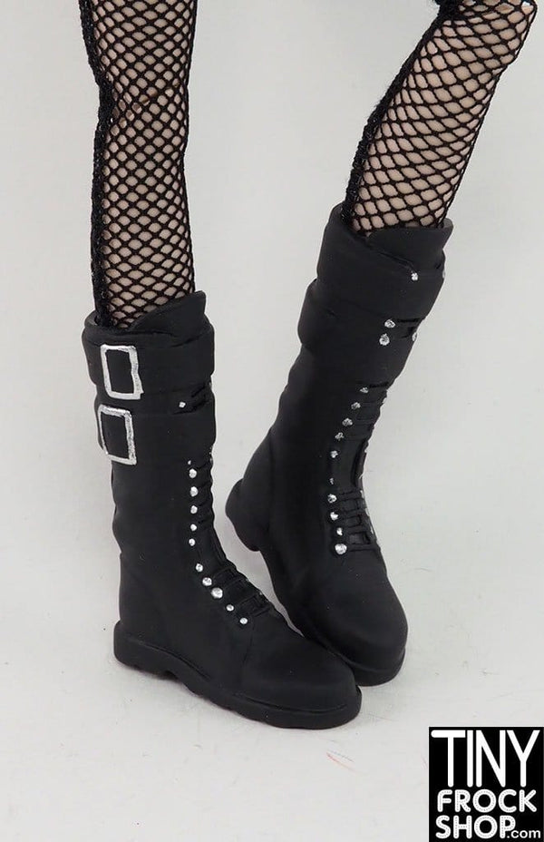 12" Fashion Doll Tall Soft Combat Black Buckle Boots