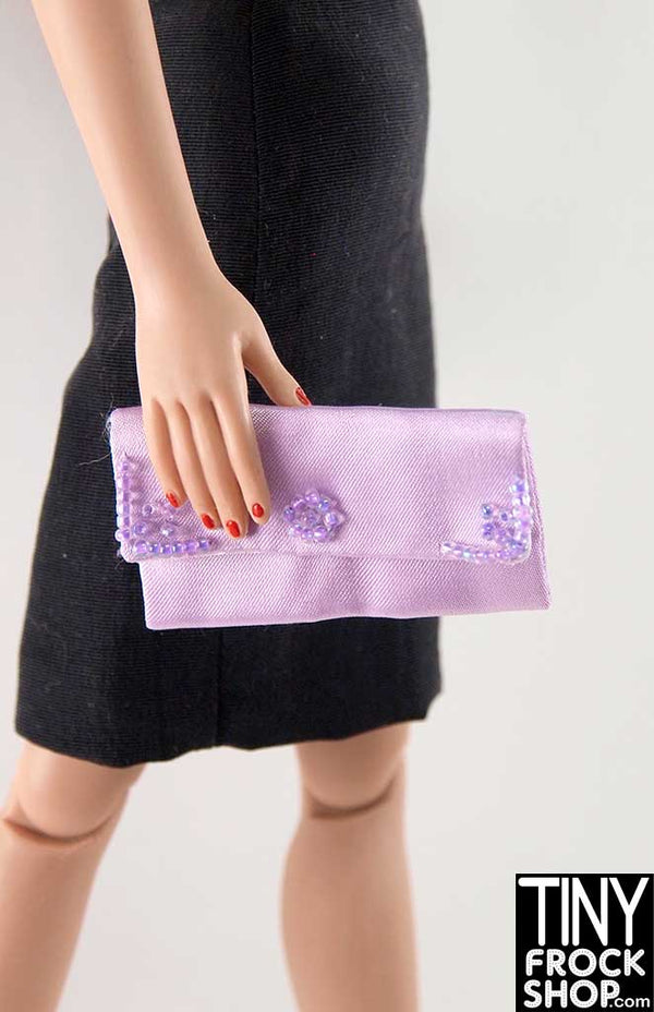 16 Inch Doll Beaded Lavender Sating Clutch Handbag