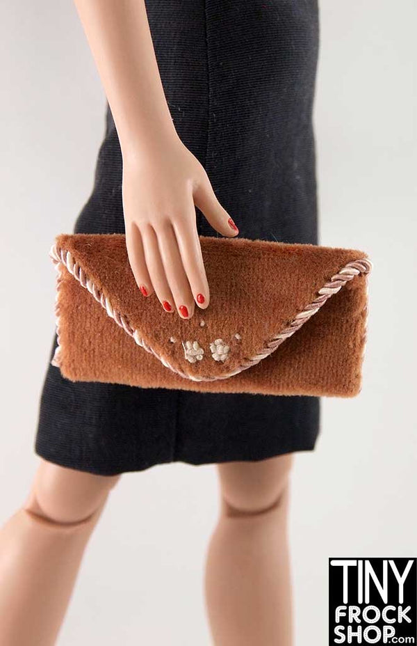 16 Inch Doll Brown Velveteen And Twisted Trim Clutch Handbag