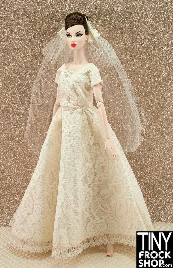 12" Fashion Doll Cream Lace Wedding Dress With Lovely Veil