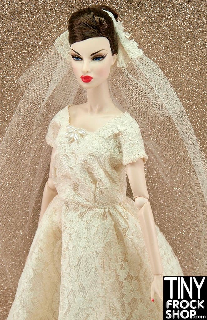 12" Fashion Doll Cream Lace Wedding Dress With Lovely Veil