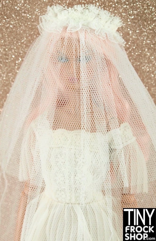12" Fashion Doll Faux Pin Tucked Lace Wedding Dress With Over The Face Veil