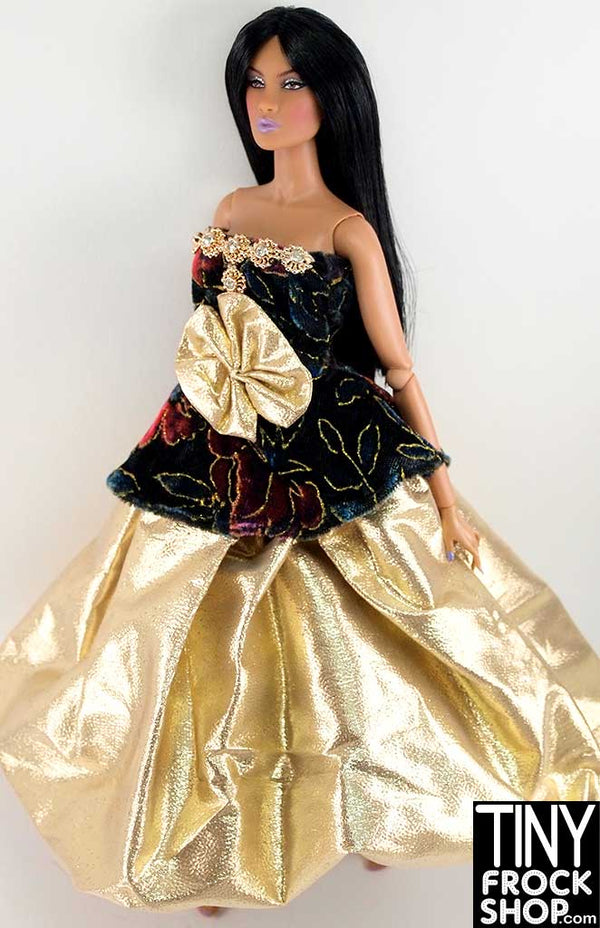 12" Fashion Doll Gold Lame Bubble Evening Dress