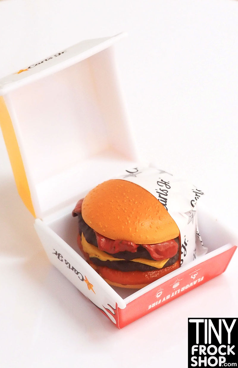 Zuru Mini Brands Foodies Carl's Jr. Western Bacon Cheese Burgers and Takeaway Container