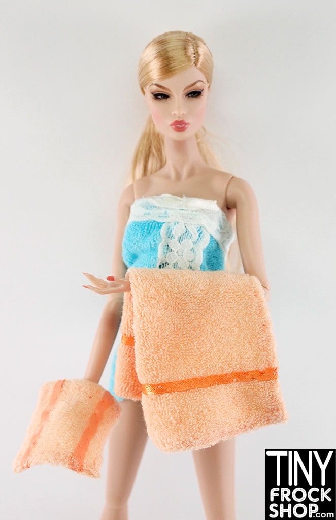 Tiny Frock Shop 12 Fashion Doll Peach Towel And Wash Cloth Set