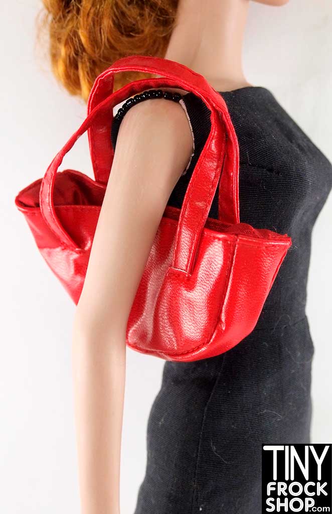 16 Inch Doll Red Vinyl Half Moon Handbag