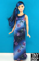 12" Curvy Fashion Doll Blue Floral Dress - Tiny Frock Shop