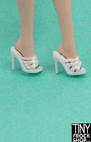 12" Fashion Doll White Ribbon Slide on Heels