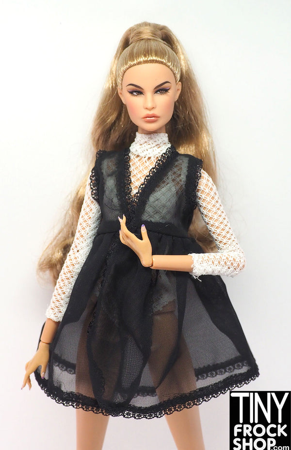 12" Fashion Doll Black Chiffon and Lace Robe