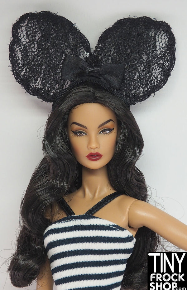 12" Fashion Doll Black Lace Mouse Ears Headband