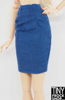 12" Fashion Doll Blue Mini Houndstooth Waisted Pencil Skirt - Tiny Frock Shop