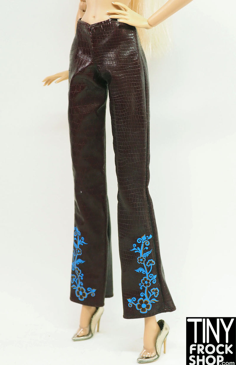 12" Fashion Doll Brown Croc Pant with Floral Print