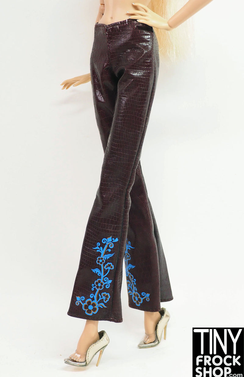 12" Fashion Doll Brown Croc Pant with Floral Print