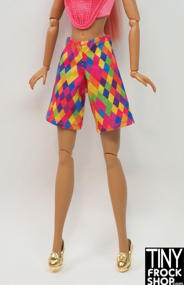 12" Fashion Doll Colorful Harlequin Print Long Shorts