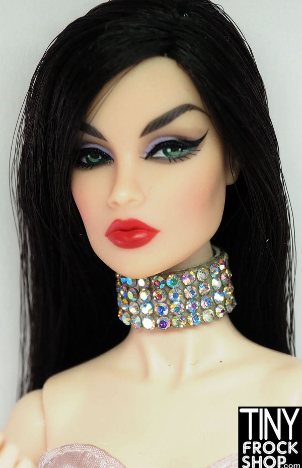 12" Fashion Doll Glass Rhinestone 4 Row Magnetic Choker Necklace by TINY FROCK