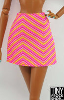 12" Fashion Doll Hot Pink and Yellow Zig Zag Short Skirt - Tiny Frock Shop