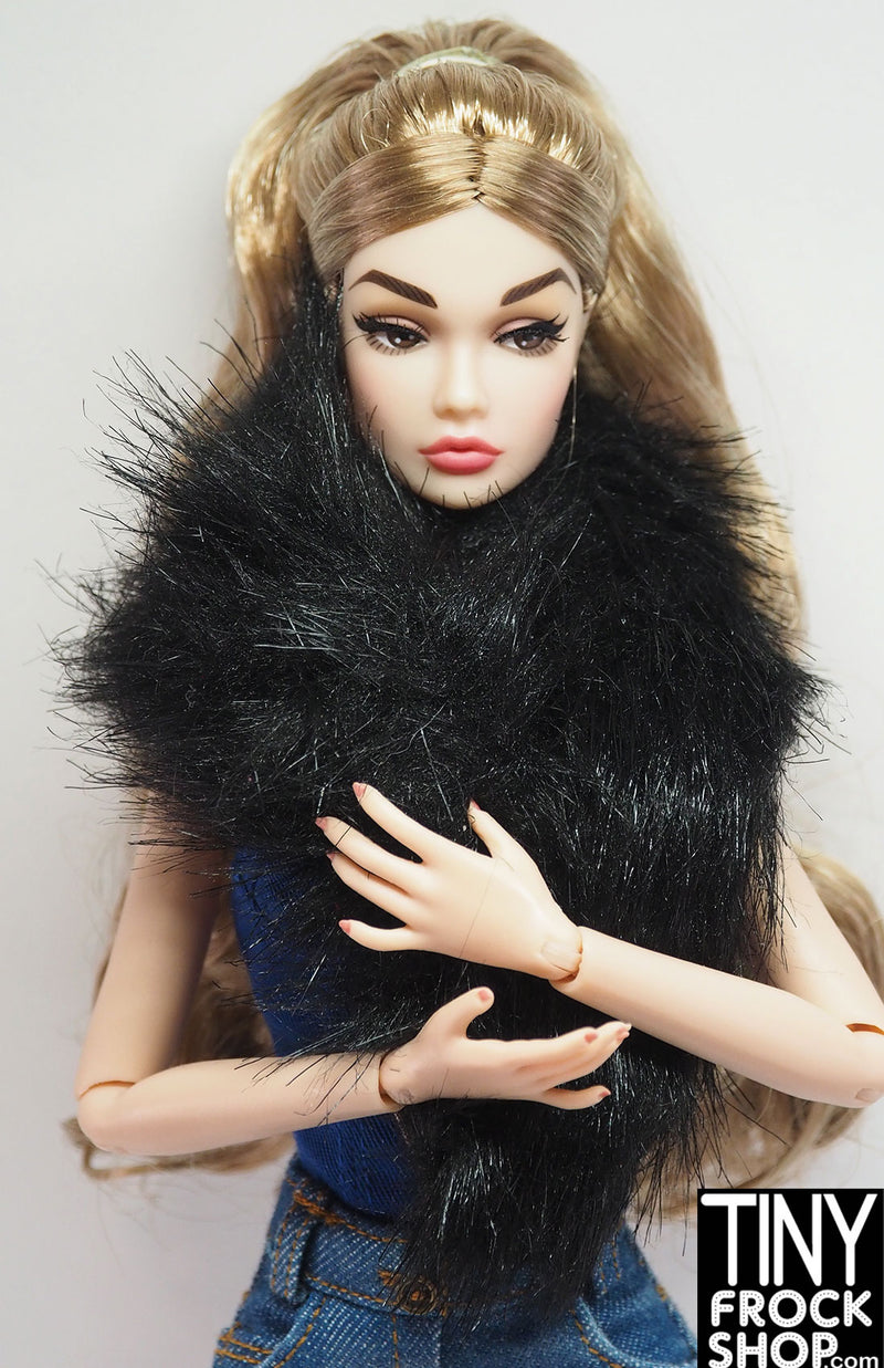 12"Fashion Doll Long Shag Black Fur Stole