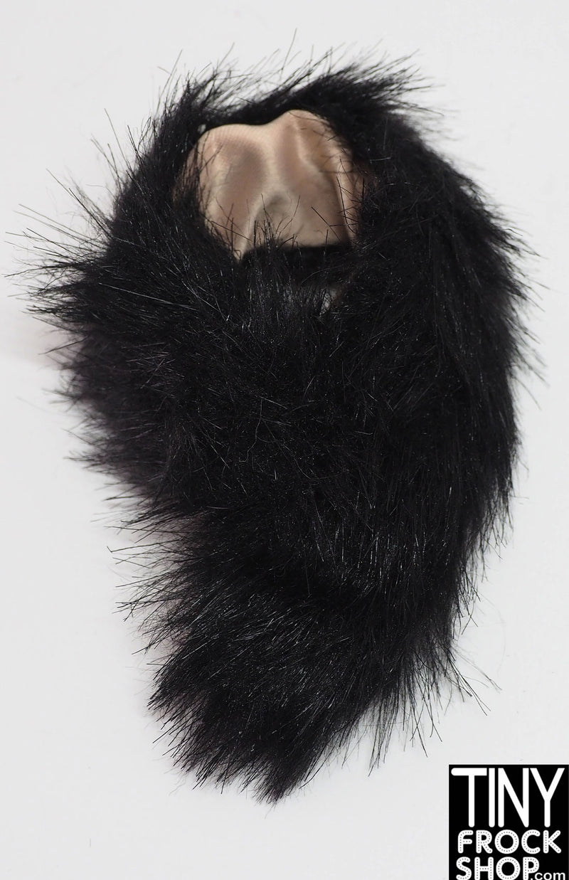 12"Fashion Doll Long Shag Black Fur Stole