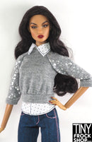 12" Fashion Doll Micro Dot Attached Shirt Under Grey Sweatshirt Top