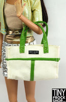 12" Fashion Doll Off White and Green Kate Spade Tote Bag - Tiny Frock Shop