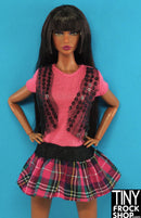 12" Fashion Doll Pink Punk Plaid Dress - Tiny Frock Shop