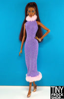 12" Fashion Doll Purple Sparkle Fur Trimmed Dress - Tiny Frock Shop