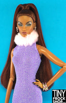 12" Fashion Doll Purple Sparkle Fur Trimmed Dress - Tiny Frock Shop